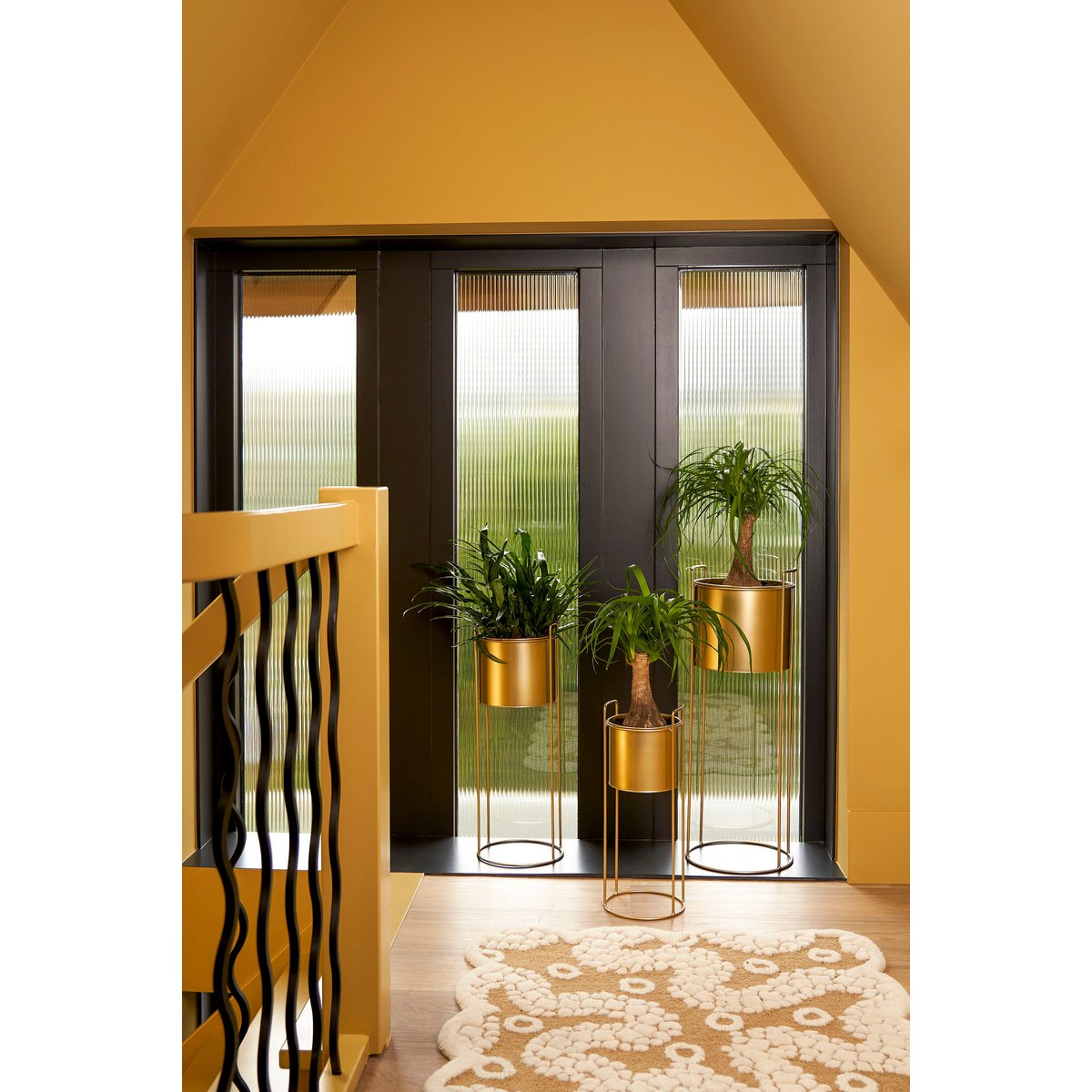 Bloempot op Standaard Favani - Set van 3 - H80 x Ø28cm - Goud
