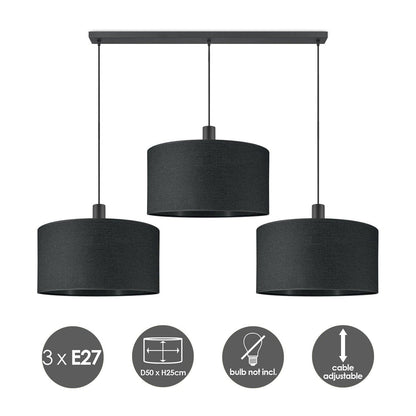 Hanglamp Canvas-Xxl Beam 3L - Zwart - 50cm