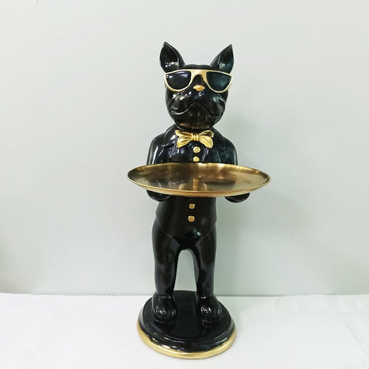 Bulldog Zwart met dienblad H 70cm