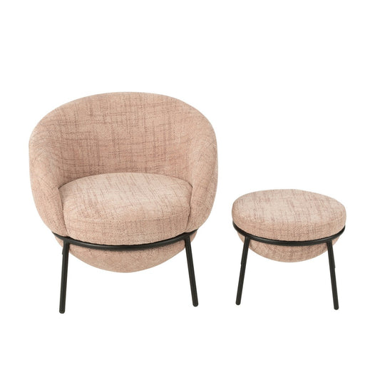 J-Line Loungestoel+Poef Ijzer Lichtroze/Zwart
