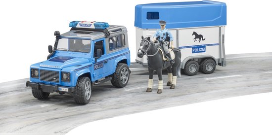 Bruder 02588 Politie Jeep met Paardentrailer + Paard en Figuur + Licht en Geluid
