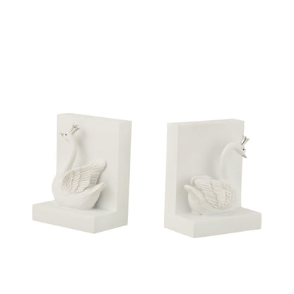 J-Line boekensteun Zwaan - Polyresin - wit - 2 stuks