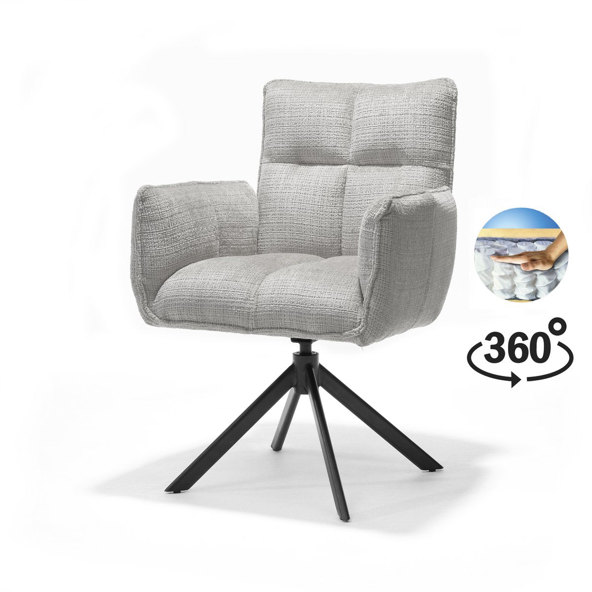 Nova armstoel Stof Cremona #04 Natural - 360 Draaibaar frame zwart A360