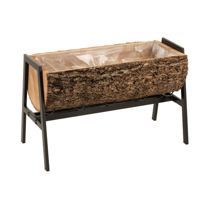 J-Line Bloempot Op Voet Halve Stam Paulownia Hout/Ijzer Naturel/Zwart Large
