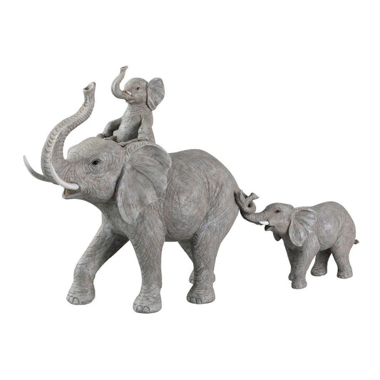 J-Line figuur Olifant Staand Met Kind Op Rug - polyresin - grijs
