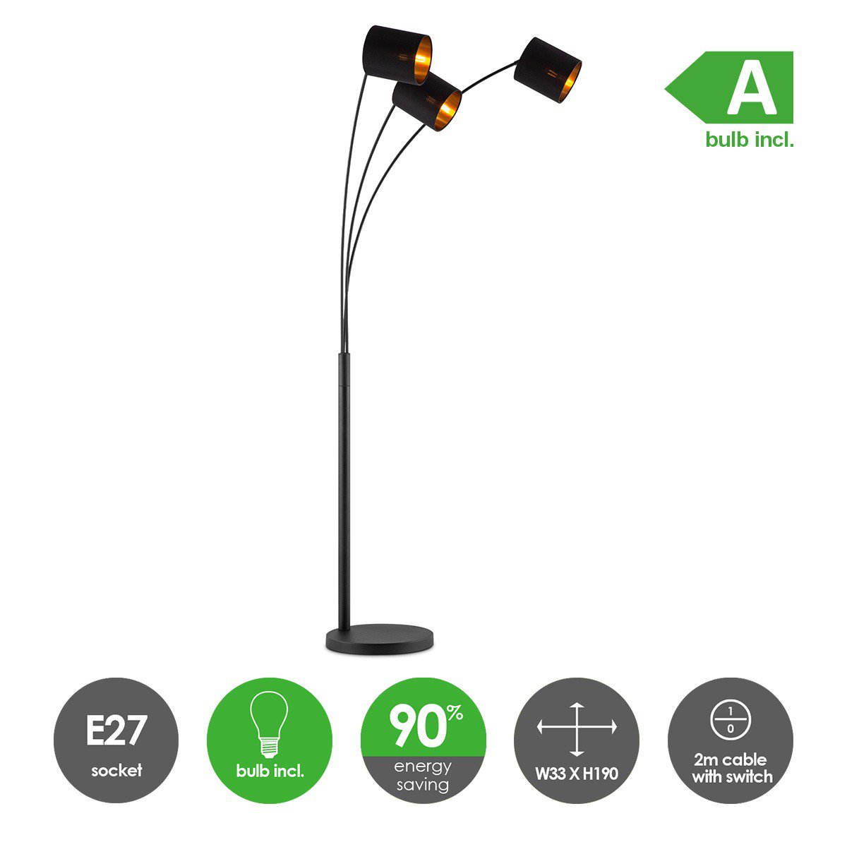 Moderne Vloerlamp - Staande Lamp - 3-lampenkapp