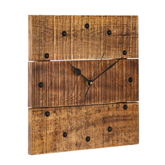 Wandklok mangohout 30x30cm stille klok met metalen accenten