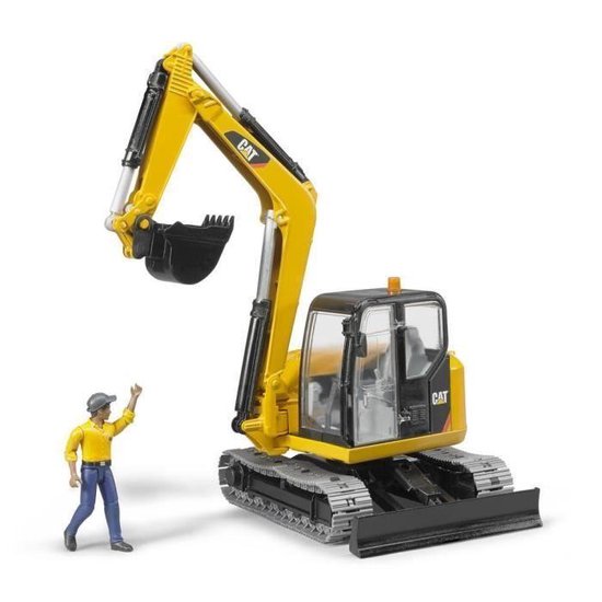 Bruder 02466 CAT Minibagger met Arbeider 1:16