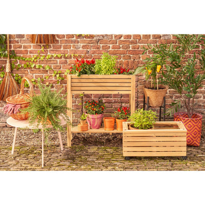 Plantenbak Glenwood op Wielen - L60 x B35 x H30 cm - Acaciahout - Bruin