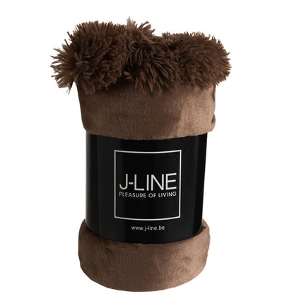 J-Line Plaid Pompon - polyester - bruin - 170 x 130 cm