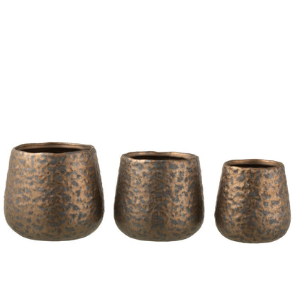 J-Line bloempot Spikkel Rond - keramiek - koper - large - Ø 16 cm