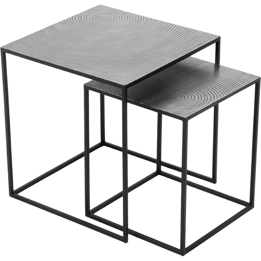 Set van 2 metalen Bijzettafels vierkant 50 x 50 x 53cm Zwart/Zilver