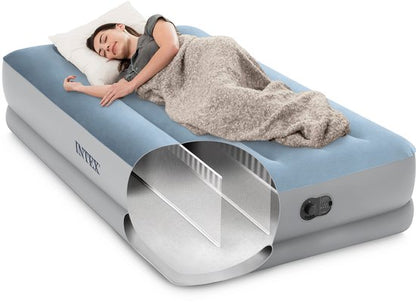 Intex 64157 Dura-Beam Comfort 1-Persoons Luchtbed 191X99X36 cm + Ingebouwde Pomp Blauw/Grijs