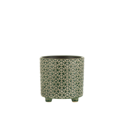 J-Line bloempot Bloem - keramiek - groen - medium - Ø 14 cm