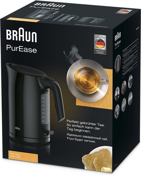 Braun WK3100 PurEase Waterkoker 1.7L 2200W Zwart