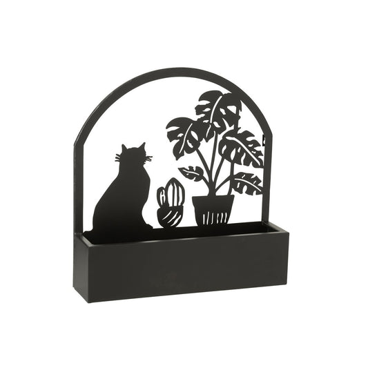 J-Line bloempot Kat - metaal - zwart - Ø 11.5 cm
