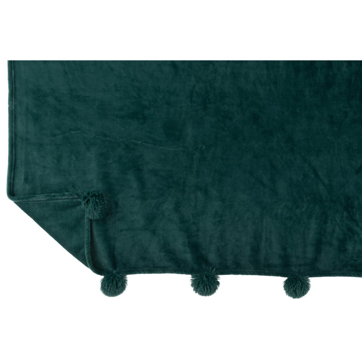 J-Line plaid Pompon - polyester - donkergroen - 170 x 130 cm