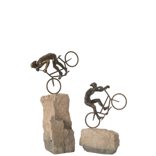 J-Line Set 2 Fietsers Op Rots Resin Beige/Zwart