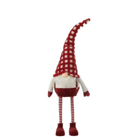 J-Line Kabouter Geruite Hoed Staand Wiebel Textiel Rood/Wit