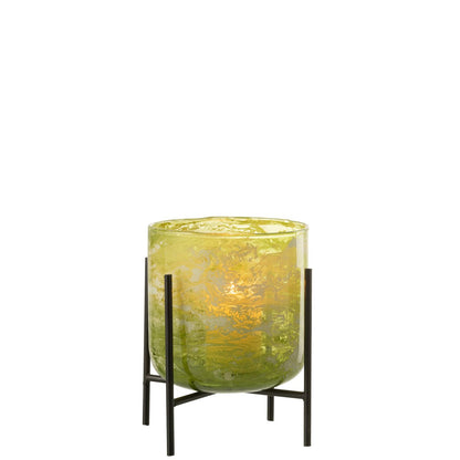J-Line windlicht Staand Marmer - glas/ijzer - groen - medium