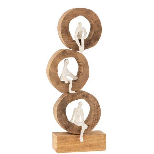 J-Line 3 Denkers Ringen Figuur decoratie - hout/metaal - naturel/wit
