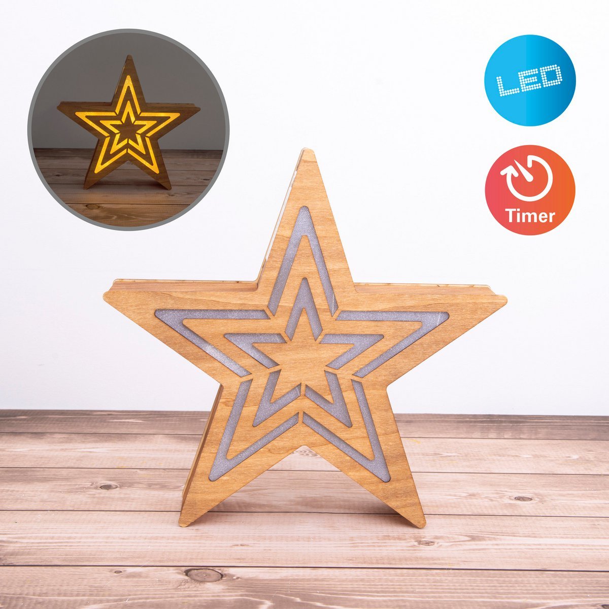 Kerstster Hout met geïntegreerde LED