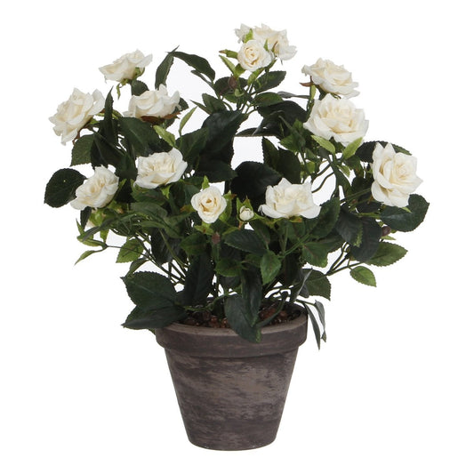 Rozenstruik Kunstplant in Bloempot Stan - H33 x Ø25 cm - Wit