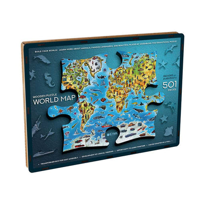 Houten Legpuzzel Wereldkaart in kleur