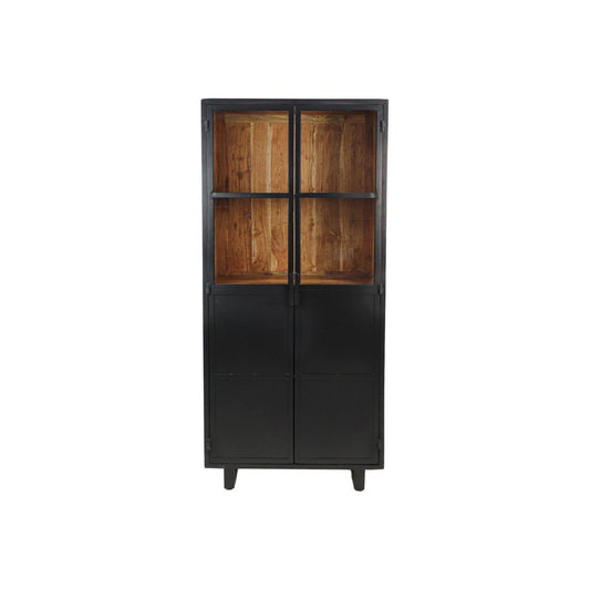 Vitrinekast 2 Deur-85x40x185-Zwart/Naturel-Acacia/Metaal