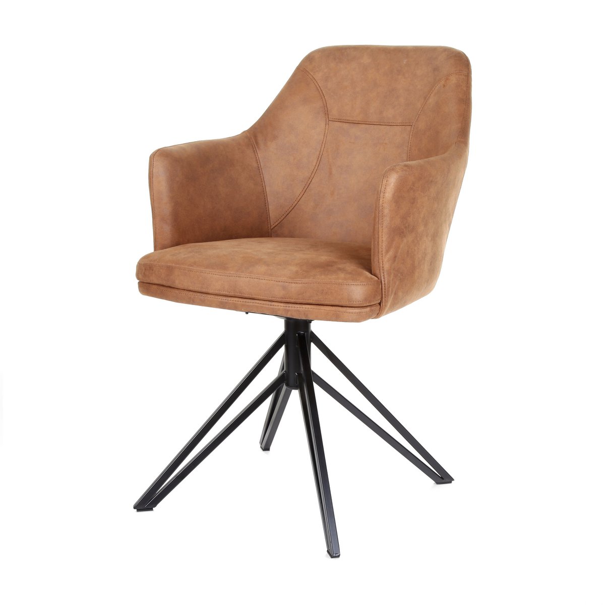 Armstoel Calvin draaivoet zwart Stof Soft Cognac