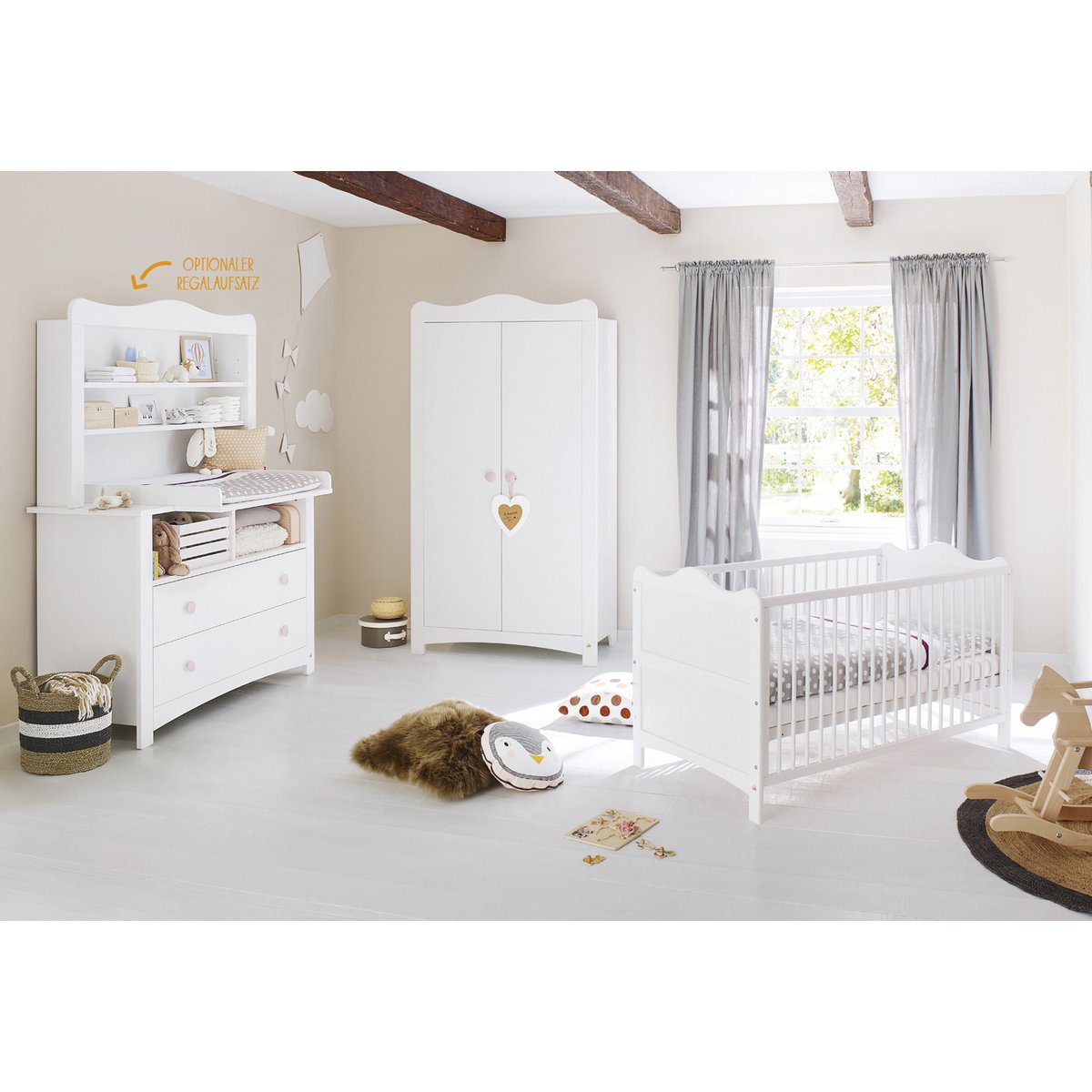 Set 'Florentina' extra breed, incl. extra brede kast 4 delen: ledikant, extra brede commode incl. Extra brede kast, 2-deurs kledingkast