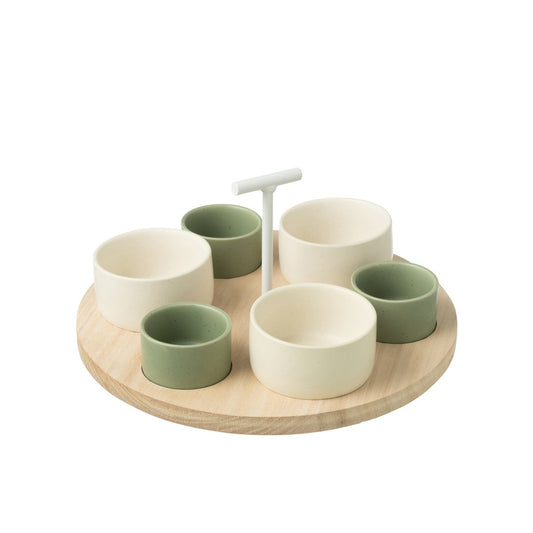 J-Line Tapasservies 6 Sets + Houten Schaal In Doos Groen/Wit