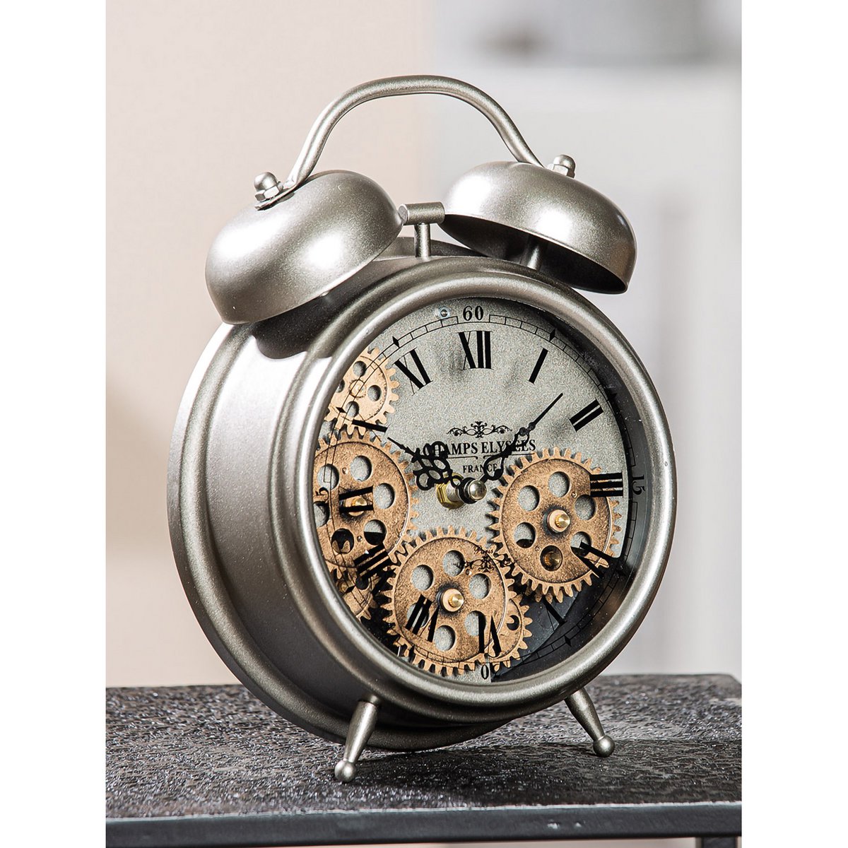 Vloer/tafelklok ronde wekker H.25,5 cm
