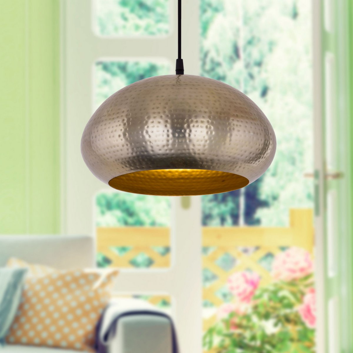 Hanglamp metaal verguld of zilver vintage