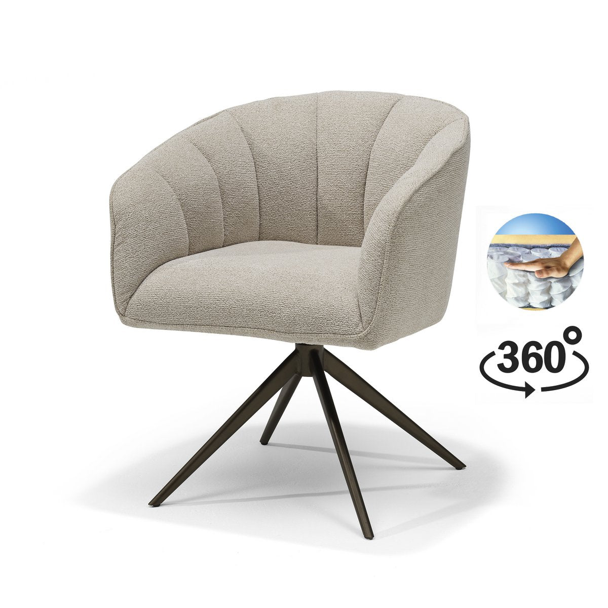 Cocoon armstoel Stof Sahara Mushroom - 360 Draaibaar frame Anodic Brown