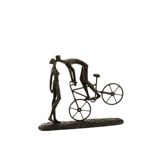 J-Line Koppel Kus Op Fiets decoratie - polyresin - donkerbruin