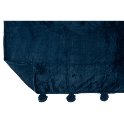 J-Line plaid Pompom - polyester - blauw - 170 x 130 cm