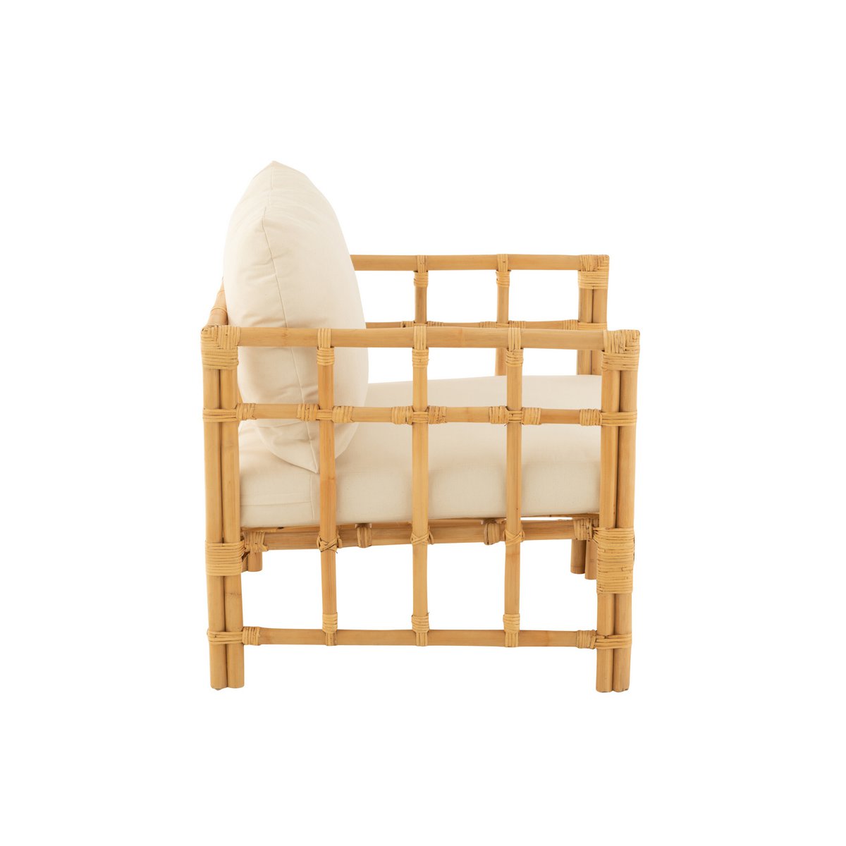 J-Line armstoel Elise + Kussen - rotan/textiel - naturel/wit
