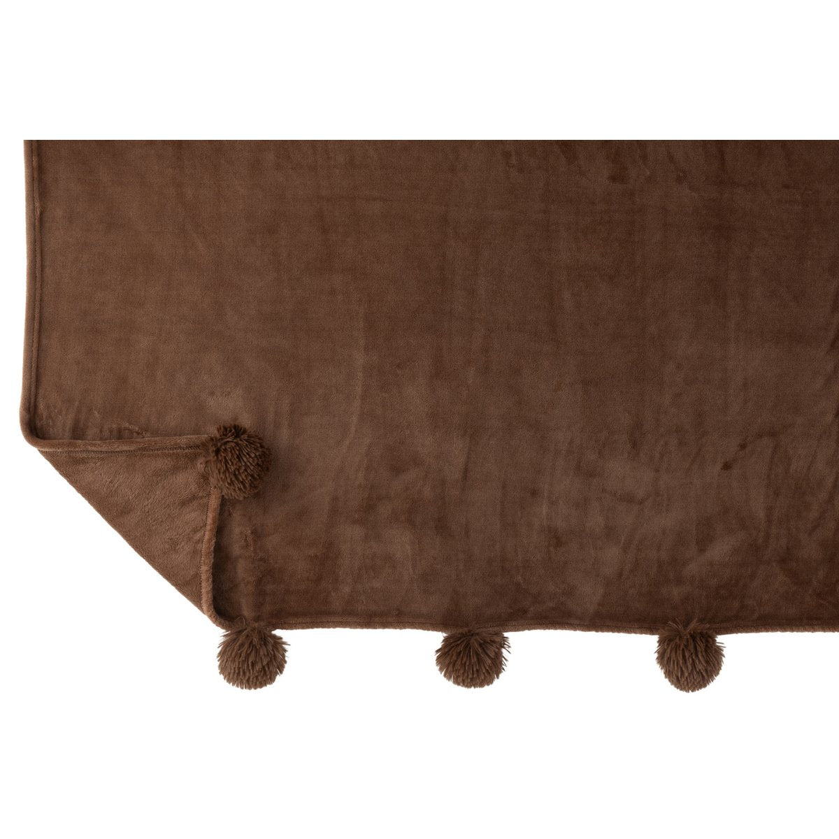 J-Line Plaid Pompon - polyester - bruin - 170 x 130 cm