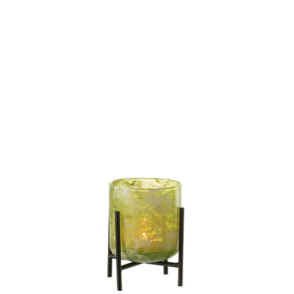 J-Line windlicht Staand Marmer - glas/ijzer - groen - small