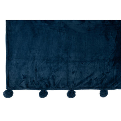 J-Line plaid Pompom - polyester - blauw - 170 x 130 cm