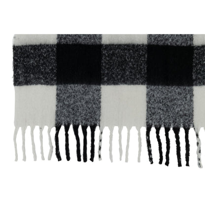 J-Line Plaid tegels - polyester - zwart/wit - 152 x 127 cm