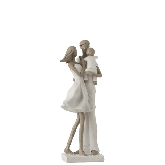 J-Line decoratie Koppel Met Kind - polyresin - wit/taupe