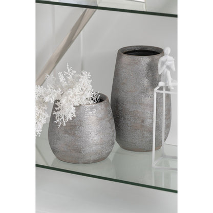 J-Line Vaas Oneffen Ruw Keramiek Zilver Small - 31 cm hoog