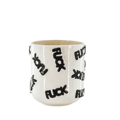 Pot - 'FUCK' - Keramiek - Wit/Zwart - 17,5x17,5x17,5cm