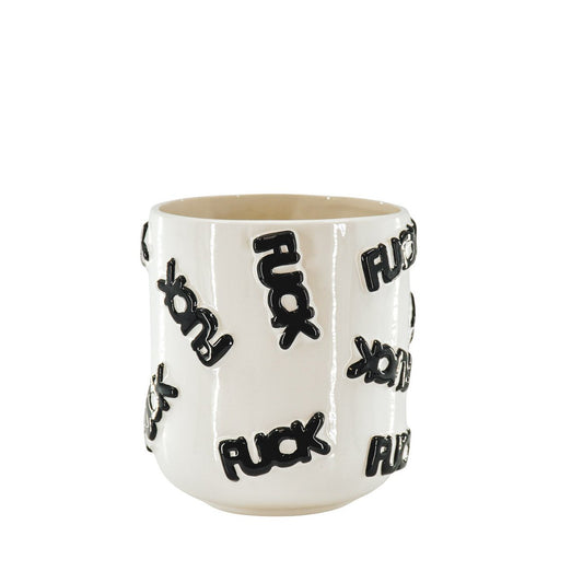 Pot - 'FUCK' - Keramiek - Wit/Zwart - 17,5x17,5x17,5cm