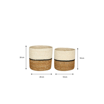 Damian Plantenmand - Set van 2 - H20 x Ø20 cm - Zeegras - Wit