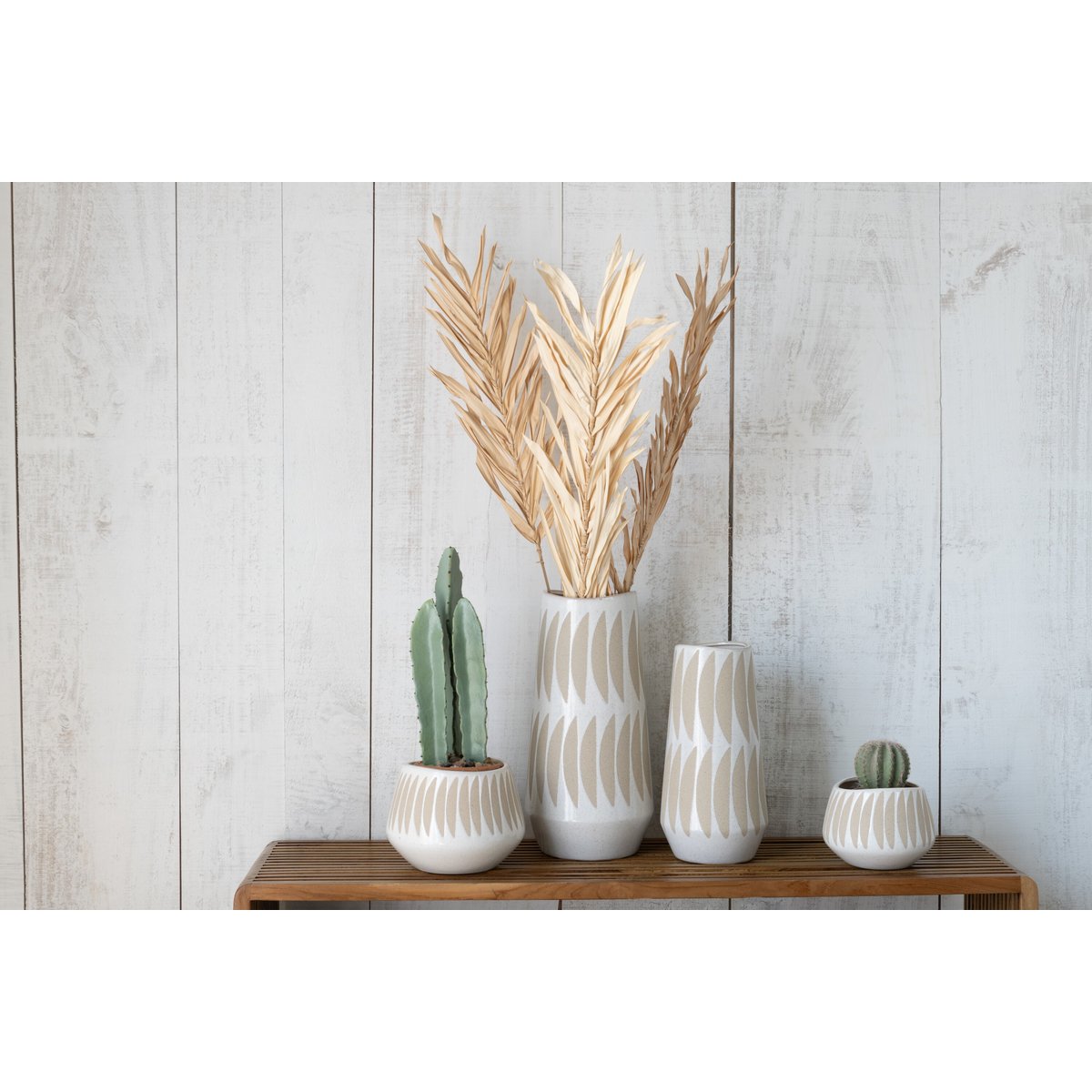 J-Line vaas Kai - keramiek - beige/wit - large - 40 cm hoog