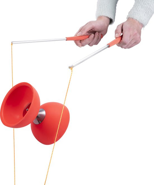 Diabolo rubber met alu stokjes rood