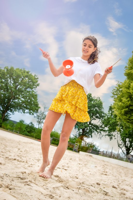 Diabolo rubber met alu stokjes rood